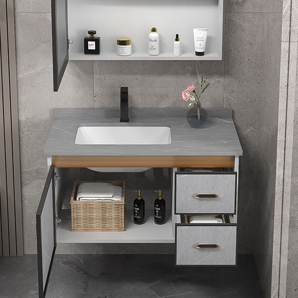 Single Bathroom Vanity Glam Gray Metal Frame Rectangular Wall Mount Vanity Set Clearhalo 'Bathroom Remodel & Bathroom Fixtures' 'Bathroom Vanities' 'bathroom_vanities' 'Home Improvement' 'home_improvement' 'home_improvement_bathroom_vanities' 1200x1200_a4b0c7c1-9370-4e18-8901-f8f882df9d81