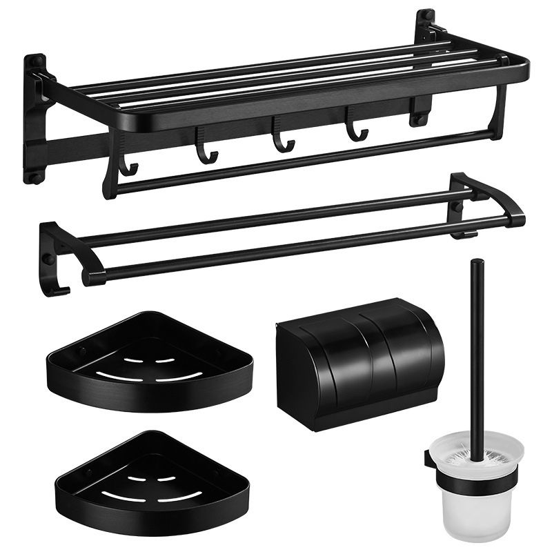 6-Piece Modern Bath Hardware Set in Aluminum Matte Black Towel Bar/Bath Shelf Clearhalo 'Bathroom Hardware Sets' 'Bathroom Hardware' 'Bathroom Remodel & Bathroom Fixtures' 'bathroom_hardware_sets' 'Home Improvement' 'home_improvement' 'home_improvement_bathroom_hardware_sets' 1200x1200_a4cb1819-1bce-4d05-ac19-43d6417d98ab