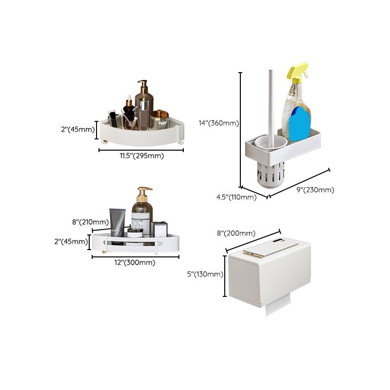 Modern White Finish Bathroom Accessory Set with Bath Shelf/Towel Bar/Robe Hooks Clearhalo 'Bathroom Hardware Sets' 'Bathroom Hardware' 'Bathroom Remodel & Bathroom Fixtures' 'bathroom_hardware_sets' 'Home Improvement' 'home_improvement' 'home_improvement_bathroom_hardware_sets' 1200x1200_a4e399db-a90f-465a-a87d-3216ab16195a