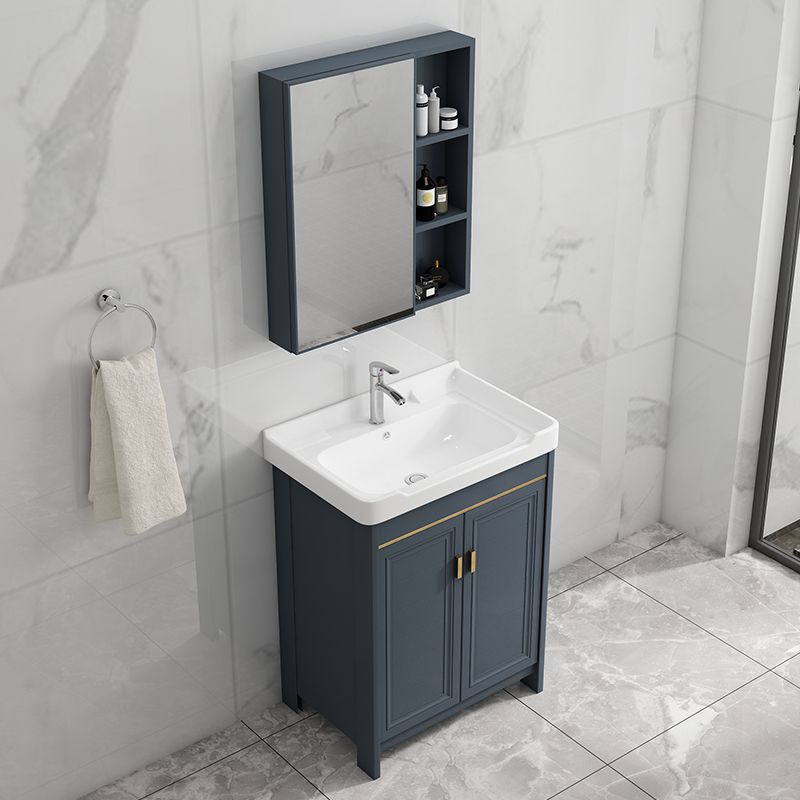 Single Blue Freestanding Bathroom Vanity Modern Metal Base Bath Vanity Clearhalo 'Bathroom Remodel & Bathroom Fixtures' 'Bathroom Vanities' 'bathroom_vanities' 'Home Improvement' 'home_improvement' 'home_improvement_bathroom_vanities' 1200x1200_a525974b-aaee-43ae-9ff5-087869f0e4f5