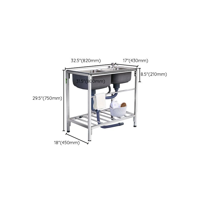 2-Bowl Sink Stainless Steel Kitchen Sink with Drain Assembly and Base Clearhalo 'Home Improvement' 'home_improvement' 'home_improvement_kitchen_sinks' 'Kitchen Remodel & Kitchen Fixtures' 'Kitchen Sinks & Faucet Components' 'Kitchen Sinks' 'kitchen_sinks' 1200x1200_a553f39f-d67d-455a-8ff7-39c7b97fd9ea