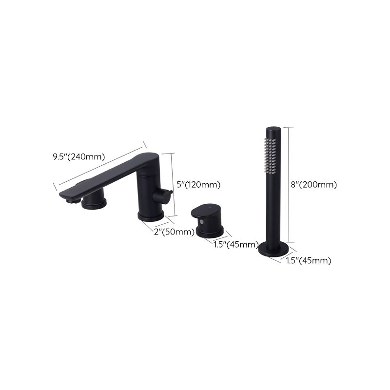 Modern Deck Mounted Metal Freestanding Tub Filler Low Arc Freestanding Faucet in Black Clearhalo 'Bathroom Remodel & Bathroom Fixtures' 'Bathtub Faucets' 'bathtub_faucets' 'Home Improvement' 'home_improvement' 'home_improvement_bathtub_faucets' 1200x1200_a563d790-1125-48e3-b4f5-0e0621962263