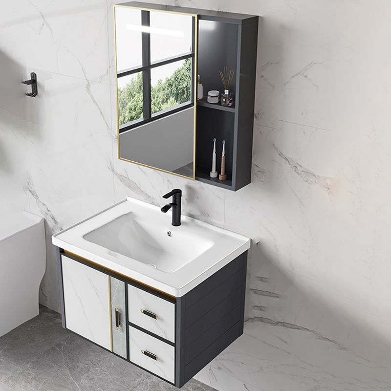 Vanity Set Wall Mounted Drawers Rectangular Ceramic Sink Vanity Set with Faucet Mirror Clearhalo 'Bathroom Remodel & Bathroom Fixtures' 'Bathroom Vanities' 'bathroom_vanities' 'Home Improvement' 'home_improvement' 'home_improvement_bathroom_vanities' 1200x1200_a57cac49-5876-4103-a5e1-583544442154