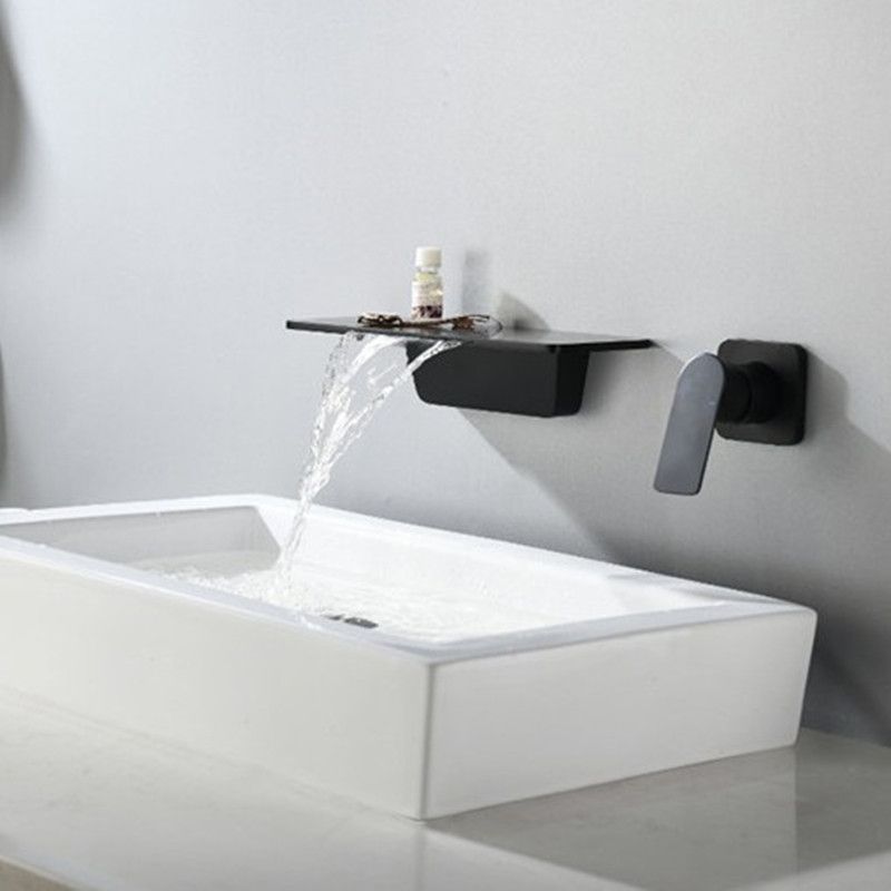 Sink Faucet Wall Mount Waterfall Spout 2 Holes Lever Handle Bathroom Faucet Clearhalo 'bathroom_sink_faucets' 'Conjunta de Baño y Conjunta de Grifo' 'Coronamiento de Baño y Dispositivo de Baño' 'Grifo del lavabo del baño' 'Hogar' 'home_improvement' 'home_improvement_bathroom_sink_faucets' 'Mejoras para el hogar' 1200x1200_a5a0cc52-cf80-4453-a79d-a9dc77685890