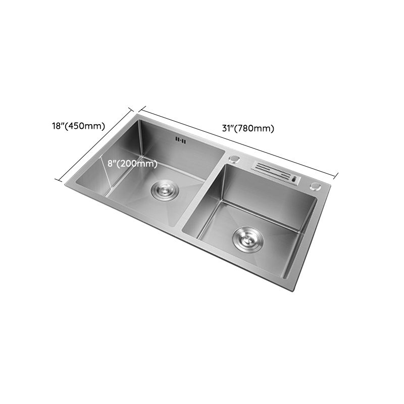 Double Bowl Kitchen Sink Stainless Steel Workstation Sink with Drain Assembly Clearhalo 'Home Improvement' 'home_improvement' 'home_improvement_kitchen_sinks' 'Kitchen Remodel & Kitchen Fixtures' 'Kitchen Sinks & Faucet Components' 'Kitchen Sinks' 'kitchen_sinks' 1200x1200_a5bc2f43-e0a0-4010-bfbc-6c340379be5b