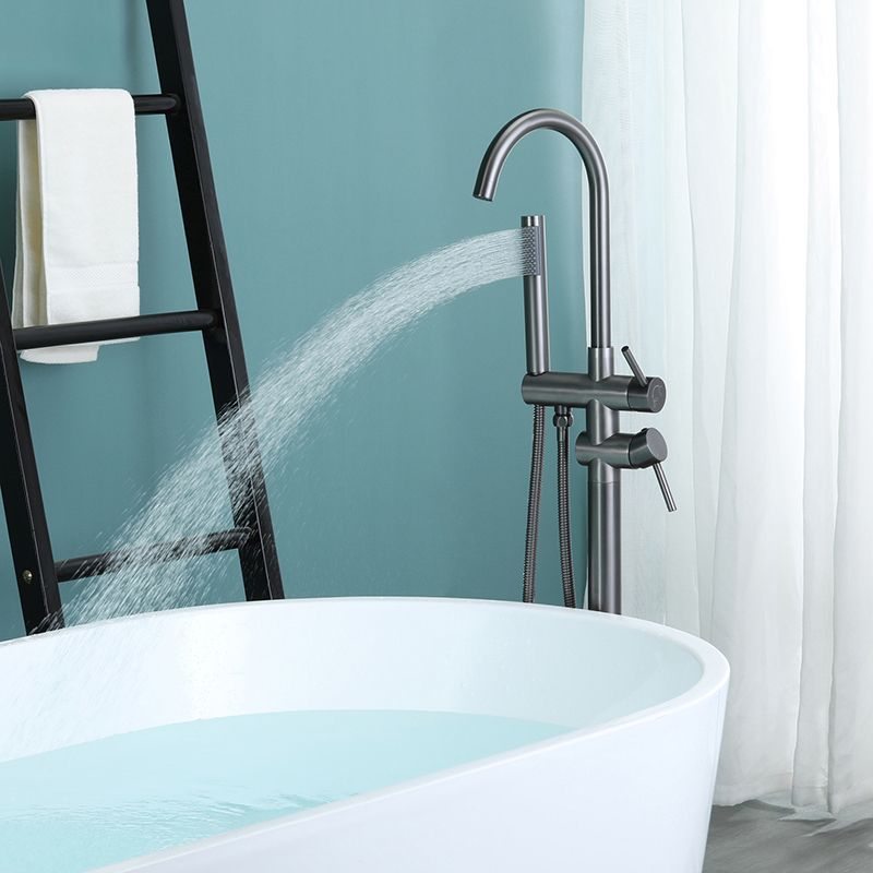 Floor Mounted Metal Freestanding Tub Filler Two Handles Freestanding Tub Filler Trim Clearhalo 'Bathroom Remodel & Bathroom Fixtures' 'Bathtub Faucets' 'bathtub_faucets' 'Home Improvement' 'home_improvement' 'home_improvement_bathtub_faucets' 1200x1200_a5d7ce12-802f-42dd-87a3-fc9c6f58a2d1