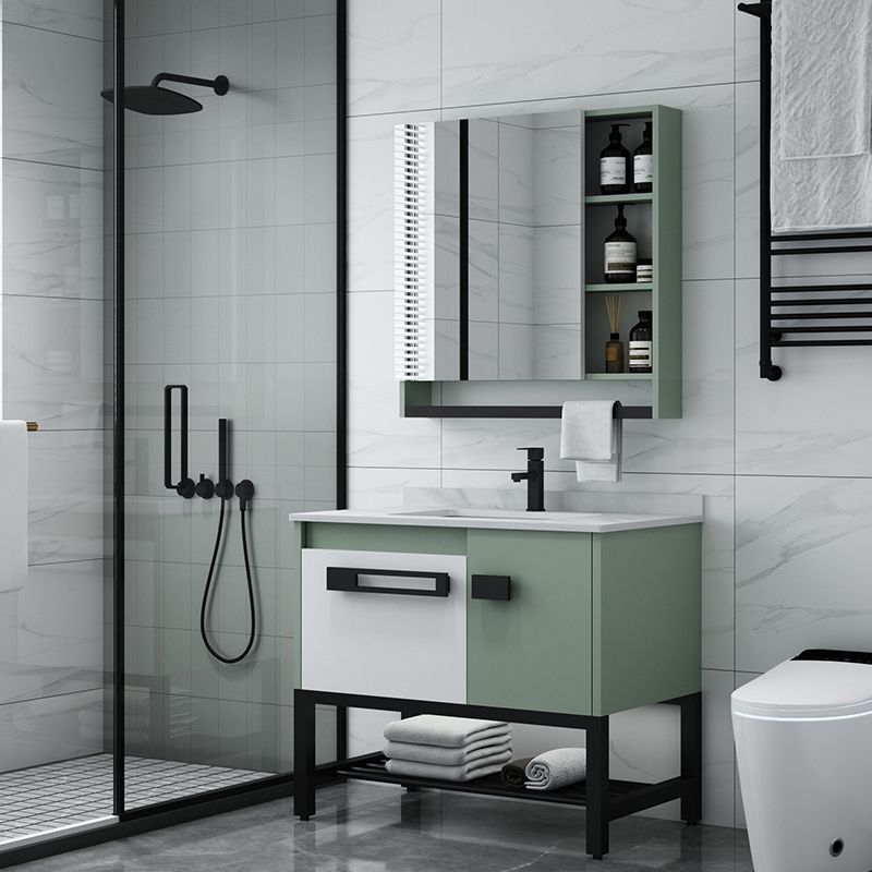 Modern Bathroom Sink Vanity Freestanding Vanity Set with Mirror Clearhalo 'Bathroom Remodel & Bathroom Fixtures' 'Bathroom Vanities' 'bathroom_vanities' 'Home Improvement' 'home_improvement' 'home_improvement_bathroom_vanities' 1200x1200_a639ad35-a176-471e-b93c-4480110aa20f