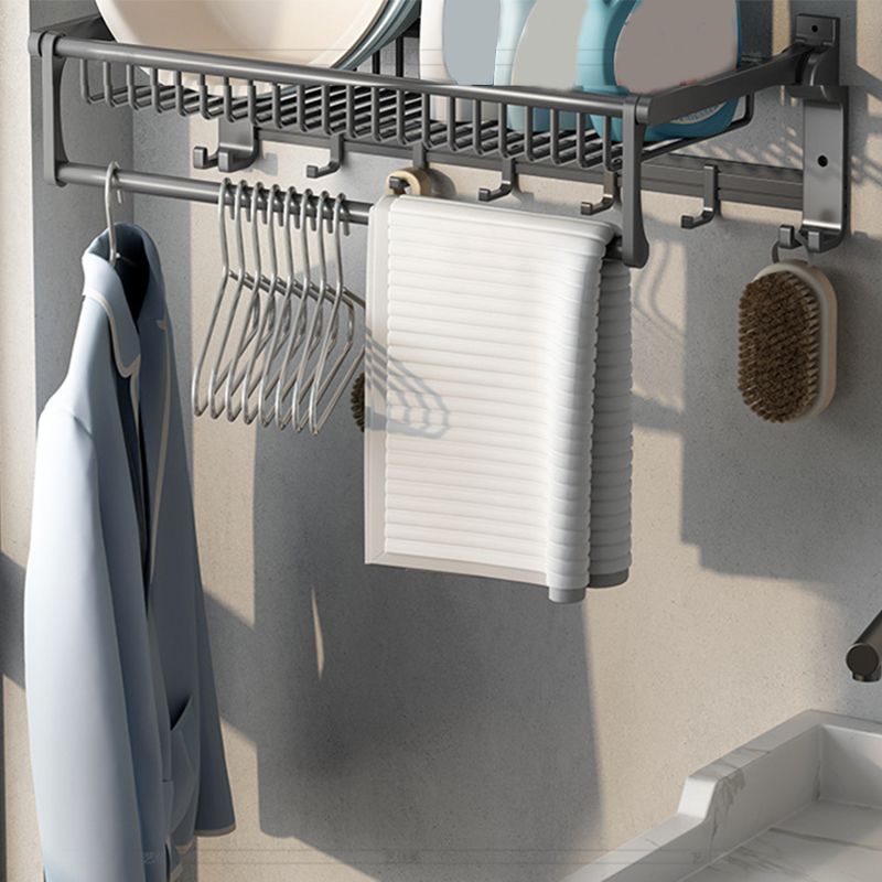 Gray Contemporary Bathroom Accessory Set Bath Shelf/Towel Bar & Robe Hooks  Included - Clearhalo