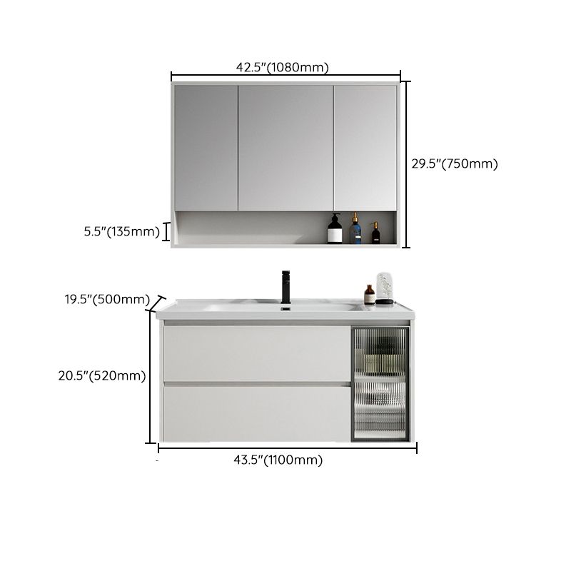 White Wood Vanity Wall Mount Glam Single Sink Mirror Bathroom Vanity with Drawers Clearhalo 'Bathroom Remodel & Bathroom Fixtures' 'Bathroom Vanities' 'bathroom_vanities' 'Home Improvement' 'home_improvement' 'home_improvement_bathroom_vanities' 1200x1200_a7562455-544c-4fe2-a92e-ba20e0f6127a