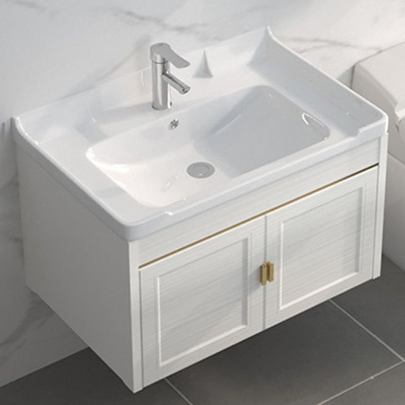 Single Sink Vanity Set Mirror Wall Mount Metal Frame Rectangle Bath Vanity with 2 Doors Clearhalo 'Bathroom Remodel & Bathroom Fixtures' 'Bathroom Vanities' 'bathroom_vanities' 'Home Improvement' 'home_improvement' 'home_improvement_bathroom_vanities' 1200x1200_a7ad4814-f329-4672-9db3-a93302df9d0a