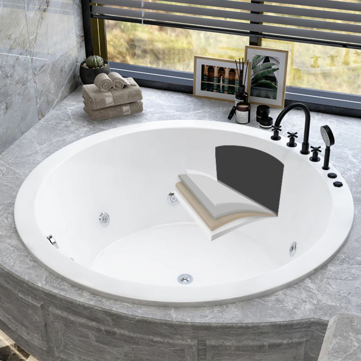 Modern Round Drop-in Bathtub Acrylic Soaking/Air Bathtub in White Clearhalo 'Bathroom Remodel & Bathroom Fixtures' 'Bathtubs' 'Home Improvement' 'home_improvement' 'home_improvement_bathtubs' 'Showers & Bathtubs' 1200x1200_a7c922c9-0ca5-4703-9ca6-85c94efe406e