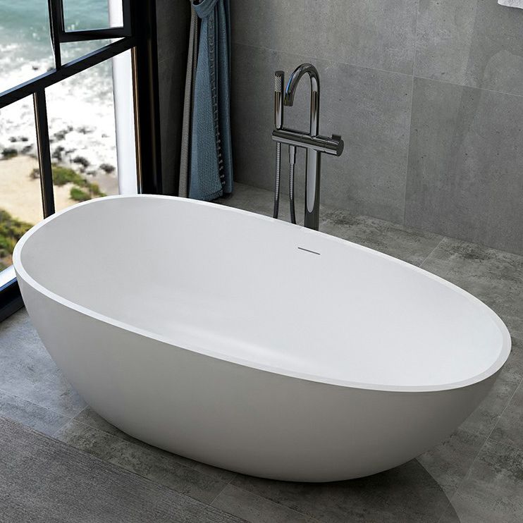 Modern Style Oval Freestanding Bathtub Stone Bathtub with Overflow Trim Clearhalo 'Bathroom Remodel & Bathroom Fixtures' 'Bathtubs' 'Home Improvement' 'home_improvement' 'home_improvement_bathtubs' 'Showers & Bathtubs' 1200x1200_a7dafd7f-033a-4934-a977-d83ce0b16a32