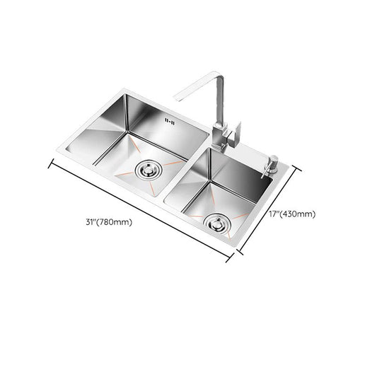 Contemporary Style Kitchen Sink Stainless Steel 2 Holes Drop-In Kitchen Double Sink Clearhalo 'Home Improvement' 'home_improvement' 'home_improvement_kitchen_sinks' 'Kitchen Remodel & Kitchen Fixtures' 'Kitchen Sinks & Faucet Components' 'Kitchen Sinks' 'kitchen_sinks' 1200x1200_a84afbf4-a9d8-41b7-9eb1-b6940266b702