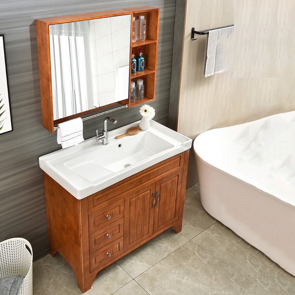 Wood Traditional Sink Vanity Freestanding Bathroom Vanity Set with Mirror Clearhalo 'Bathroom Remodel & Bathroom Fixtures' 'Bathroom Vanities' 'bathroom_vanities' 'Home Improvement' 'home_improvement' 'home_improvement_bathroom_vanities' 1200x1200_a85d9793-241b-42ed-8098-05443c780a54