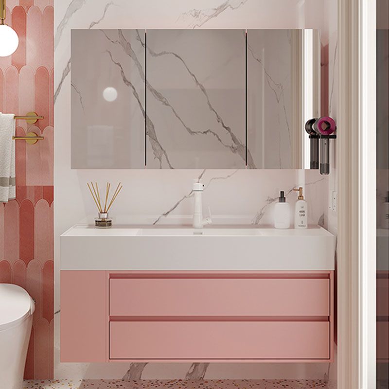 Rectangular Pink Wall Mounted Standard Wood Open Console with Sink Set Clearhalo 'Bathroom Remodel & Bathroom Fixtures' 'Bathroom Vanities' 'bathroom_vanities' 'Home Improvement' 'home_improvement' 'home_improvement_bathroom_vanities' 1200x1200_a874c3ec-9d28-40f0-894c-8ef3ee3c6415
