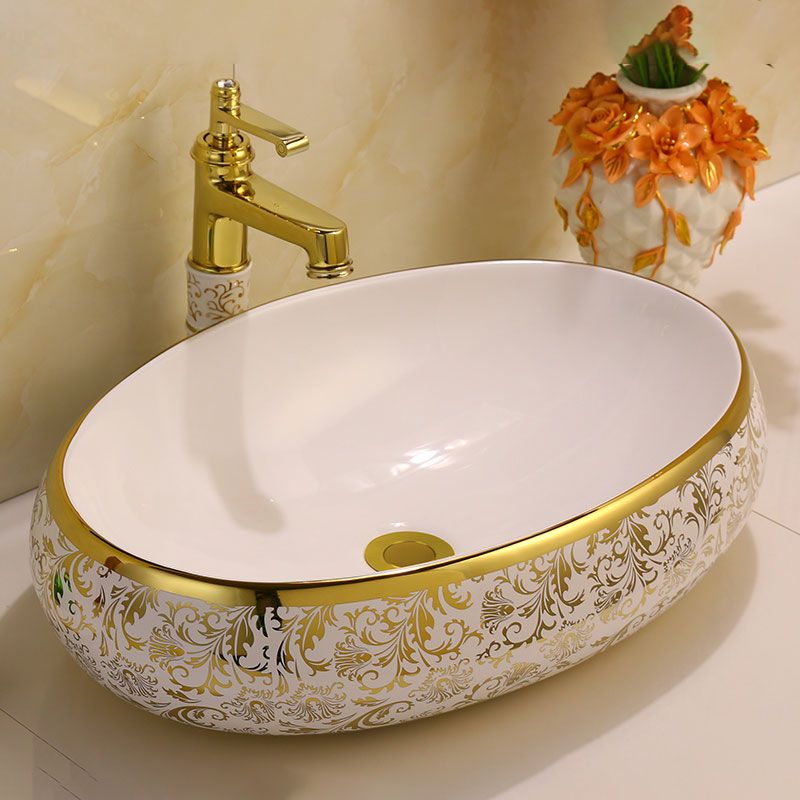 Glam Vessel Lavatory Sink Oval Porcelain with Faucet Vessel Sink Clearhalo 'Bathroom Remodel & Bathroom Fixtures' 'Bathroom Sinks & Faucet Components' 'Bathroom Sinks' 'bathroom_sink' 'Home Improvement' 'home_improvement' 'home_improvement_bathroom_sink' 1200x1200_a877f7ed-3c75-41ea-a3bf-35c4b1d16946