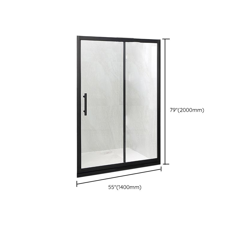 Modern Black Frame Shower Bath Door Transparent Single Sliding Shower Door Clearhalo 'Bathroom Remodel & Bathroom Fixtures' 'Home Improvement' 'home_improvement' 'home_improvement_shower_tub_doors' 'Shower and Tub Doors' 'shower_tub_doors' 'Showers & Bathtubs' 1200x1200_a8988200-7220-4479-bc4d-db40382ee1b0