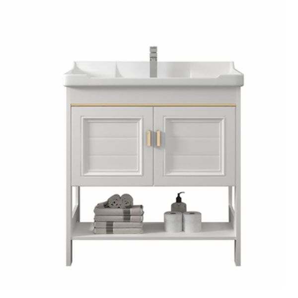 Modern Metal Freestanding Sink Vanity White with Sink Shelf for Bathroom Clearhalo 'Bathroom Remodel & Bathroom Fixtures' 'Bathroom Vanities' 'bathroom_vanities' 'Home Improvement' 'home_improvement' 'home_improvement_bathroom_vanities' 1200x1200_a8c6b102-49d8-4bde-9e7d-ad40a0190fb5