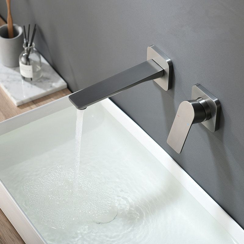 Square Single Handle Bathroom Faucet 2 Hole Wall Mounted Bathroom Faucet Clearhalo 'Bathroom Remodel & Bathroom Fixtures' 'Bathroom Sink Faucets' 'Bathroom Sinks & Faucet Components' 'bathroom_sink_faucets' 'Home Improvement' 'home_improvement' 'home_improvement_bathroom_sink_faucets' 1200x1200_a9145e2f-0f93-448f-b468-b6dc3da86a31