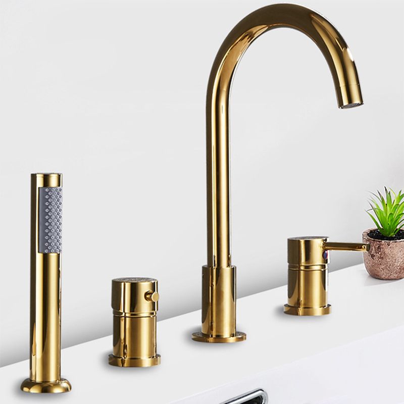 Deck Mounted Metal Roman Tub Faucet Low Arc Roman Tub Faucet Set Clearhalo 'Bathroom Remodel & Bathroom Fixtures' 'Bathtub Faucets' 'bathtub_faucets' 'Home Improvement' 'home_improvement' 'home_improvement_bathtub_faucets' 1200x1200_a91beb21-2216-43eb-8e83-fdb3e8c12407