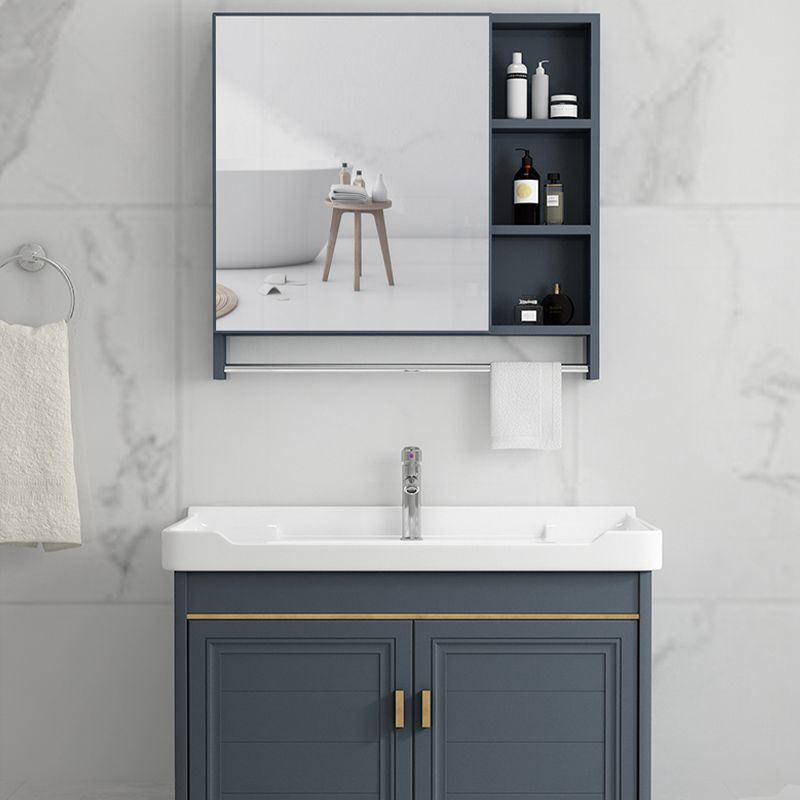 Freestanding Bath Vanity Blue Rectangle Mirror 2 Doors Bathroom Vanity with Single Sink Clearhalo 'Bathroom Remodel & Bathroom Fixtures' 'Bathroom Vanities' 'bathroom_vanities' 'Home Improvement' 'home_improvement' 'home_improvement_bathroom_vanities' 1200x1200_a99f91aa-2b99-4733-b87e-ccf1bc26d0a3