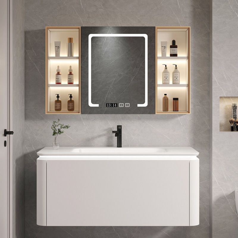Wall Mounted Bathroom Vanity Mirror Drawer Single Sink Wood Rectangular in White Clearhalo 'Bathroom Remodel & Bathroom Fixtures' 'Bathroom Vanities' 'bathroom_vanities' 'Home Improvement' 'home_improvement' 'home_improvement_bathroom_vanities' 1200x1200_a9ad8558-cd63-4048-809b-e4e48e082cb5