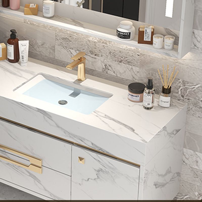 Single Sink Bathroom Vanity Wall Mount 2 Drawers Stone Rectangular with Mirror Clearhalo 'Bathroom Remodel & Bathroom Fixtures' 'Bathroom Vanities' 'bathroom_vanities' 'Home Improvement' 'home_improvement' 'home_improvement_bathroom_vanities' 1200x1200_a9c1112f-6957-4bbd-9c10-4d3dab618cd0