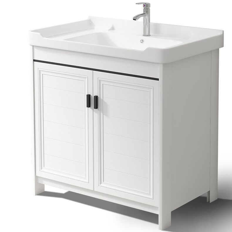 Bathroom Vanity Single Sink White Metal Frame Freestanding Bathroom Vanity with Door Clearhalo 'Bathroom Remodel & Bathroom Fixtures' 'Bathroom Vanities' 'bathroom_vanities' 'Home Improvement' 'home_improvement' 'home_improvement_bathroom_vanities' 1200x1200_aab68a44-83b9-4f2f-ae78-0390137bc9db