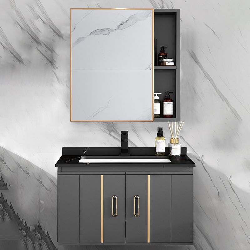 Single Sink Bath Vanity Black Wall Mount Modern Metal Base Vanity Set Clearhalo 'Bathroom Remodel & Bathroom Fixtures' 'Bathroom Vanities' 'bathroom_vanities' 'Home Improvement' 'home_improvement' 'home_improvement_bathroom_vanities' 1200x1200_aade524f-a88e-4943-8637-1aeff0a63a03