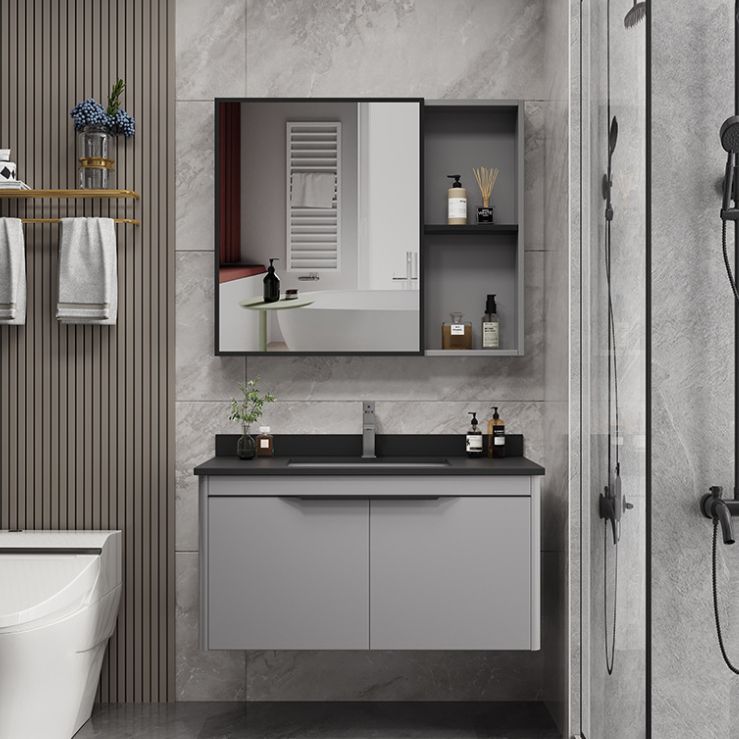 Single Sink Modern Bathroom Vanity Gray Metal Frame Rectangular Vanity Set Clearhalo 'Bathroom Remodel & Bathroom Fixtures' 'Bathroom Vanities' 'bathroom_vanities' 'Home Improvement' 'home_improvement' 'home_improvement_bathroom_vanities' 1200x1200_aadff6c5-6b50-421a-a107-6dd8a6d63be4