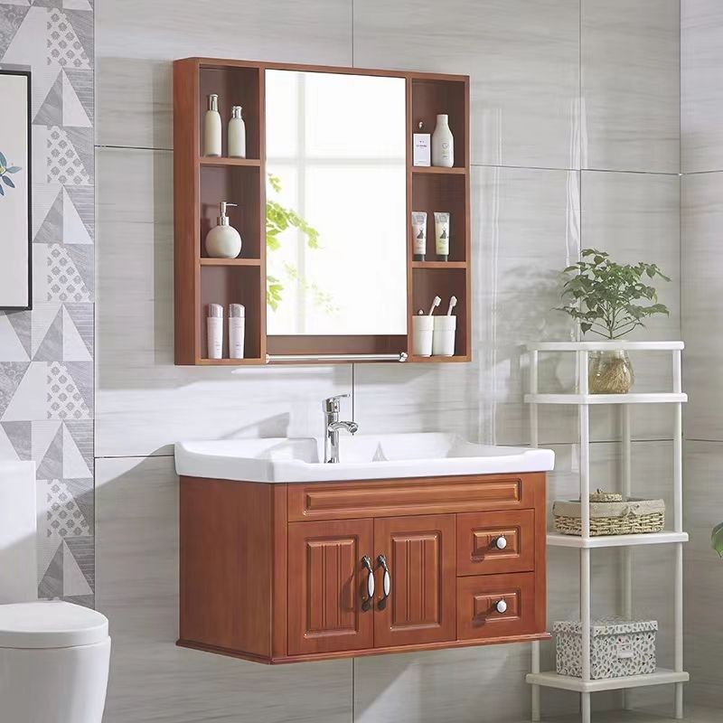 Mid Century Modern Sink Vanity Wood Wall Mount Bathroom Vanity with Mirror Clearhalo 'Bathroom Remodel & Bathroom Fixtures' 'Bathroom Vanities' 'bathroom_vanities' 'Home Improvement' 'home_improvement' 'home_improvement_bathroom_vanities' 1200x1200_aaffaf98-b299-4420-ad24-8d213a53f38b