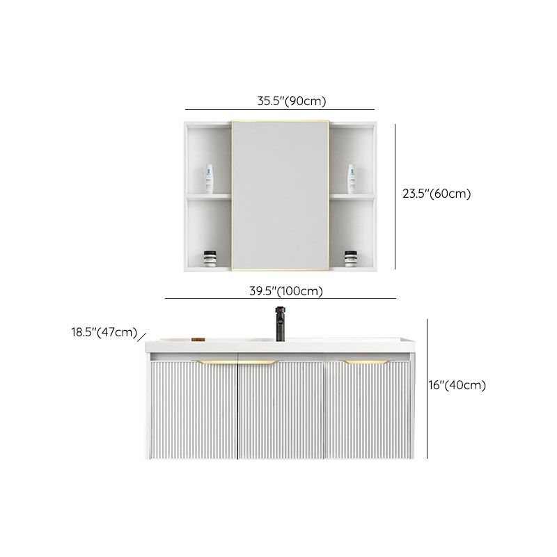 Rectangular White Vanity Single Sink Wall Mount 2 Doors Faucet Metal Frame Mirror Vanity Clearhalo 'Bathroom Remodel & Bathroom Fixtures' 'Bathroom Vanities' 'bathroom_vanities' 'Home Improvement' 'home_improvement' 'home_improvement_bathroom_vanities' 1200x1200_ab183b23-76bc-4697-bc48-c10cc1f11c35