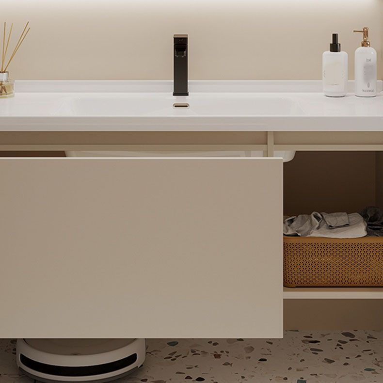 Modern White Wall Mounted Standard Wood Open Console with Sink Set Clearhalo 'Bathroom Remodel & Bathroom Fixtures' 'Bathroom Vanities' 'bathroom_vanities' 'Home Improvement' 'home_improvement' 'home_improvement_bathroom_vanities' 1200x1200_ab2776a7-07bd-45df-8140-1c54e60d64d5