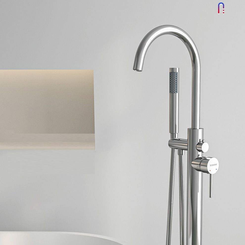 Modern Freestanding Bathtub Faucet One Handle Copper Freestanding Tub Filler Trim Clearhalo 'Bathroom Remodel & Bathroom Fixtures' 'Bathtub Faucets' 'bathtub_faucets' 'Home Improvement' 'home_improvement' 'home_improvement_bathtub_faucets' 1200x1200_ab60943d-eca7-49fa-bfff-0284078818fe