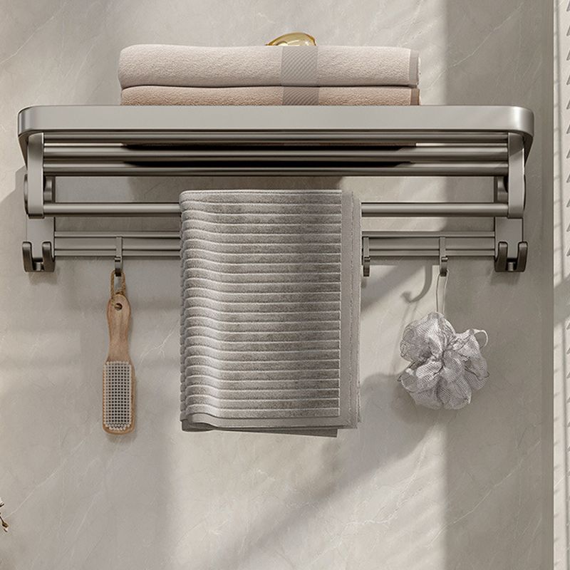 Modern Bathroom Accessory Set in Gray with Bath Shelf/Towel Bar/Robe Hooks & Paper Holder Clearhalo 'Bathroom Hardware Sets' 'Bathroom Hardware' 'Bathroom Remodel & Bathroom Fixtures' 'bathroom_hardware_sets' 'Home Improvement' 'home_improvement' 'home_improvement_bathroom_hardware_sets' 1200x1200_ab68d787-cebc-49ff-bd1b-7b19627c585e