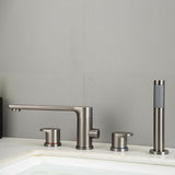 Modern Bathtub Faucet Deck Mounted Roman Tub Faucet Trim with Handshower Clearhalo 'Bathroom Remodel & Bathroom Fixtures' 'Bathtub Faucets' 'bathtub_faucets' 'Home Improvement' 'home_improvement' 'home_improvement_bathtub_faucets' 1200x1200_ab7a2448-b19a-473f-b4ed-593ee580bea0