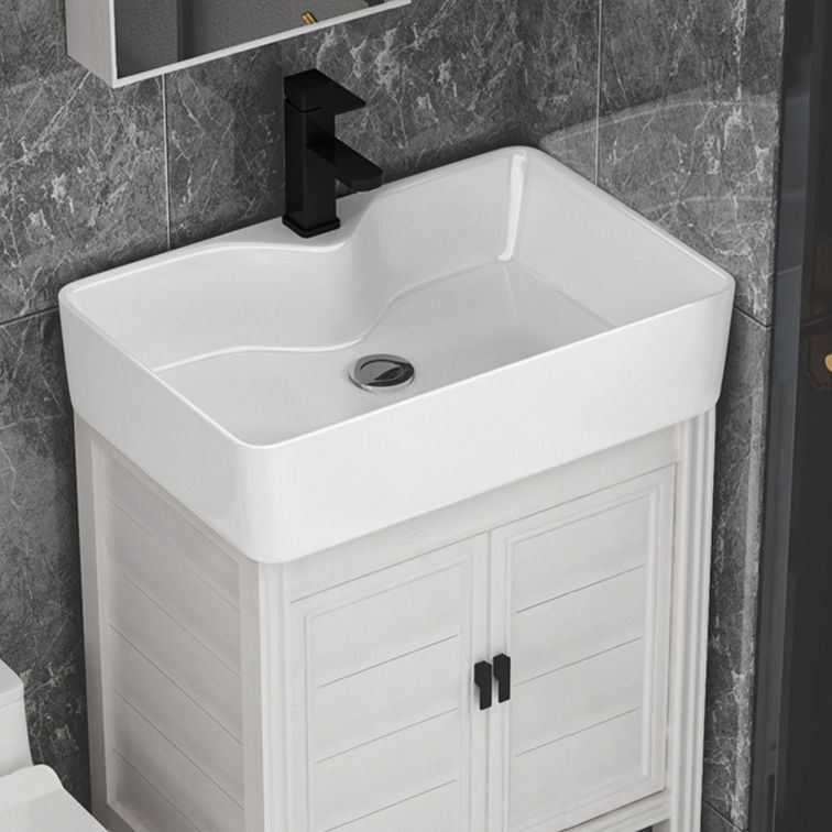 Rectangular Modern Bathroom Vanity White Metal Frame Single-Sink Vanity Set Clearhalo 'Bathroom Remodel & Bathroom Fixtures' 'Bathroom Vanities' 'bathroom_vanities' 'Home Improvement' 'home_improvement' 'home_improvement_bathroom_vanities' 1200x1200_ab7f22db-1417-4aed-9283-f02e53893aac