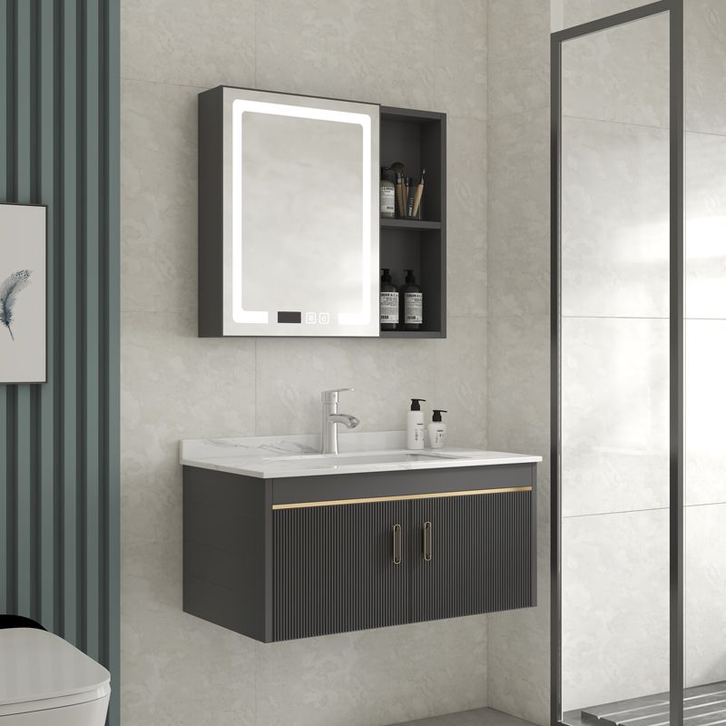 Glam Vanity Single Sink Wall Mounted 2 Doors Metal Frame Rectangular Vanity with Mirror Clearhalo 'Bathroom Remodel & Bathroom Fixtures' 'Bathroom Vanities' 'bathroom_vanities' 'Home Improvement' 'home_improvement' 'home_improvement_bathroom_vanities' 1200x1200_ab8a2ffb-e228-48c3-b4f4-c1697439c018