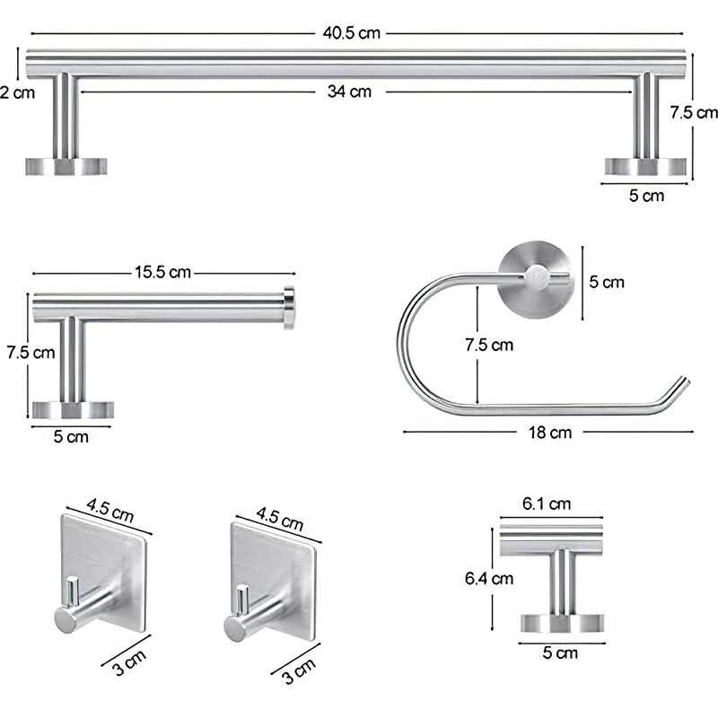 Metal Simple Bathroom Accessory as Individual or as a Set in Silver Clearhalo 'Bathroom Hardware Sets' 'Bathroom Hardware' 'Bathroom Remodel & Bathroom Fixtures' 'bathroom_hardware_sets' 'Home Improvement' 'home_improvement' 'home_improvement_bathroom_hardware_sets' 1200x1200_abe00580-0e0c-413c-8d2e-4755afafc8e9