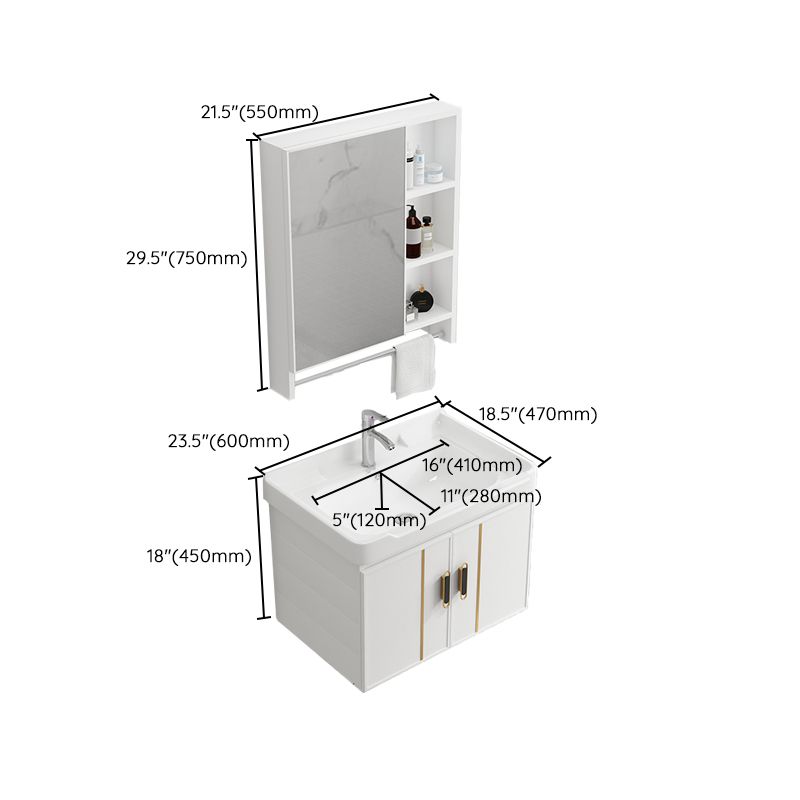 Modern Wall-mounted White Sink Ceramic Faucet Drawers Vanity Set with Mirror Clearhalo 'Bathroom Remodel & Bathroom Fixtures' 'Bathroom Vanities' 'bathroom_vanities' 'Home Improvement' 'home_improvement' 'home_improvement_bathroom_vanities' 1200x1200_abf24bf7-c409-403c-a094-830e49a20270