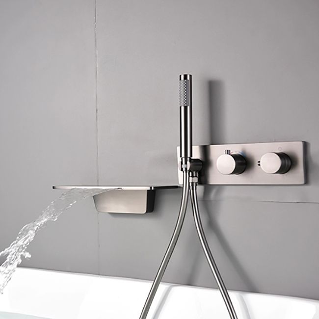 Modern Bath Filler Trim Copper Knob Handles with Handshower Wall Mounted Tub Filler Clearhalo 'Bathroom Remodel & Bathroom Fixtures' 'Bathtub Faucets' 'bathtub_faucets' 'Home Improvement' 'home_improvement' 'home_improvement_bathtub_faucets' 1200x1200_ac55d760-8225-4193-a72f-e8d5130a3e8a