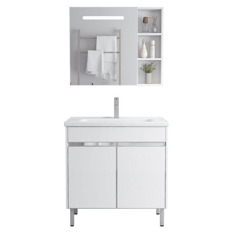 Modern Bath Vanity Single White Metal Base Rectangular Sink Vanity Clearhalo 'Bathroom Remodel & Bathroom Fixtures' 'Bathroom Vanities' 'bathroom_vanities' 'Home Improvement' 'home_improvement' 'home_improvement_bathroom_vanities' 1200x1200_acfeb51f-ec74-4c7f-935b-476999765af9