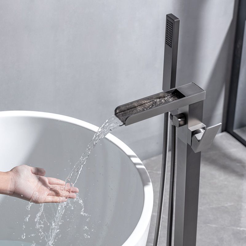 Floor Mounted Metal Freestanding Tub Filler One Handle Waterfall Freestanding Faucet Clearhalo 'Bathroom Remodel & Bathroom Fixtures' 'Bathtub Faucets' 'bathtub_faucets' 'Home Improvement' 'home_improvement' 'home_improvement_bathtub_faucets' 1200x1200_ad3000c6-a467-4e54-97ea-aefdfeb2269b