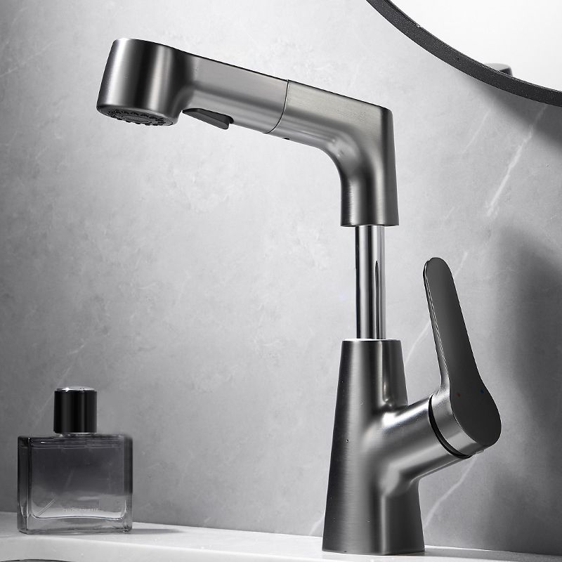 1-Handle Brushed Nickel Widespread Faucet Single Hole Bathroom Vessel Faucet with Brass Clearhalo 'Bathroom Remodel & Bathroom Fixtures' 'Bathroom Sink Faucets' 'Bathroom Sinks & Faucet Components' 'bathroom_sink_faucets' 'Home Improvement' 'home_improvement' 'home_improvement_bathroom_sink_faucets' 1200x1200_ad598a3d-a832-4953-b845-a2179efd1a85