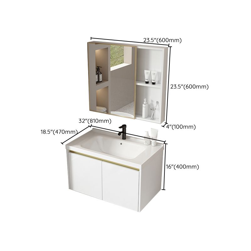 Wall Mount Bath Vanity White Rectangular Single Sink Mirror Metal Frame Vanity with Doors Clearhalo 'Bathroom Remodel & Bathroom Fixtures' 'Bathroom Vanities' 'bathroom_vanities' 'Home Improvement' 'home_improvement' 'home_improvement_bathroom_vanities' 1200x1200_ae53d8d4-fcf4-4a84-a298-9e710c8973d4