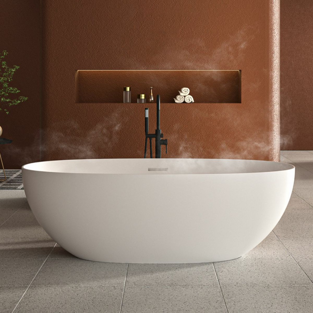 Modern Style Freestanding Soaking Bathtub Stone Bathroom Bathtub in White Clearhalo 'Bathroom Remodel & Bathroom Fixtures' 'Bathtubs' 'Home Improvement' 'home_improvement' 'home_improvement_bathtubs' 'Showers & Bathtubs' 1200x1200_aed5b5a8-1916-4b0e-b321-f273e1229ef3