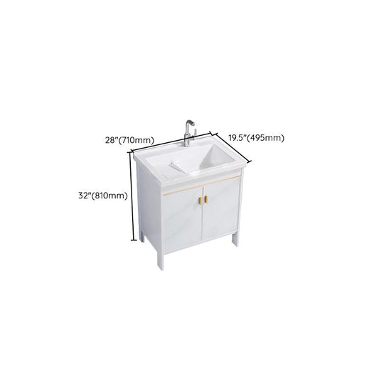 Freestanding White Vanity Rectangular Metal Frame Mirror Single Sink Bath Vanity with Door Clearhalo 'Bathroom Remodel & Bathroom Fixtures' 'Bathroom Vanities' 'bathroom_vanities' 'Home Improvement' 'home_improvement' 'home_improvement_bathroom_vanities' 1200x1200_aedb2cd4-d19d-4b04-b4eb-e5f06932a923