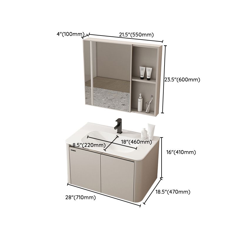 2 Doors Bathroom Vanity Metal Frame Mirror Wall Mounted Glam Cream Single Sink Vanity Clearhalo 'Bathroom Remodel & Bathroom Fixtures' 'Bathroom Vanities' 'bathroom_vanities' 'Home Improvement' 'home_improvement' 'home_improvement_bathroom_vanities' 1200x1200_af156b17-cb5b-4b05-b58c-43f9d29f5865