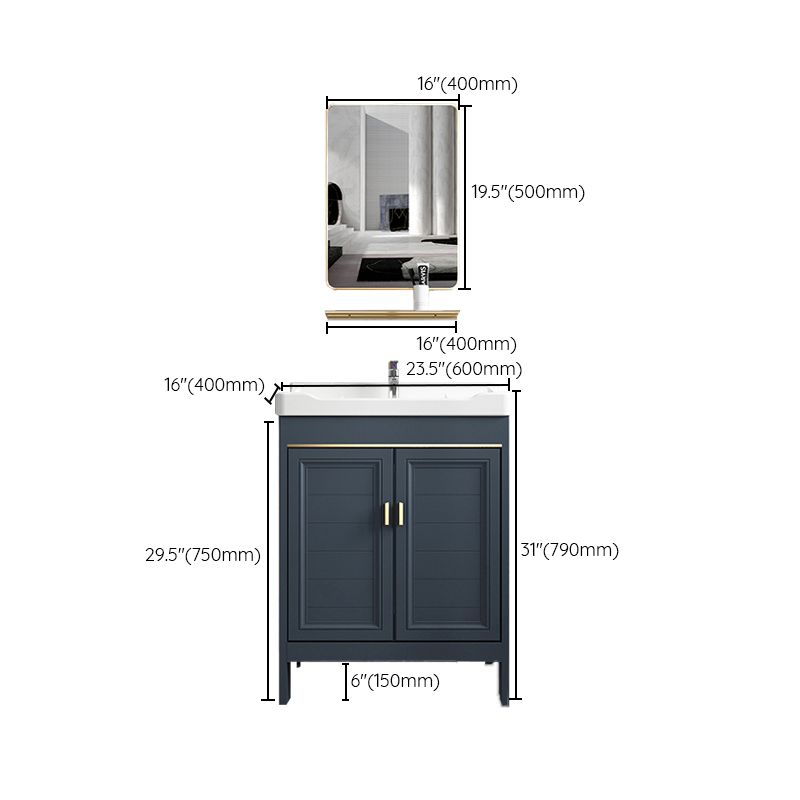 Blue Vanity Freestanding Rectangular Single Sink Mirror Metal Frame Vanity with 2 Doors Clearhalo 'Bathroom Remodel & Bathroom Fixtures' 'Bathroom Vanities' 'bathroom_vanities' 'Home Improvement' 'home_improvement' 'home_improvement_bathroom_vanities' 1200x1200_af667179-4269-48da-aaaf-0f3a482c7f69