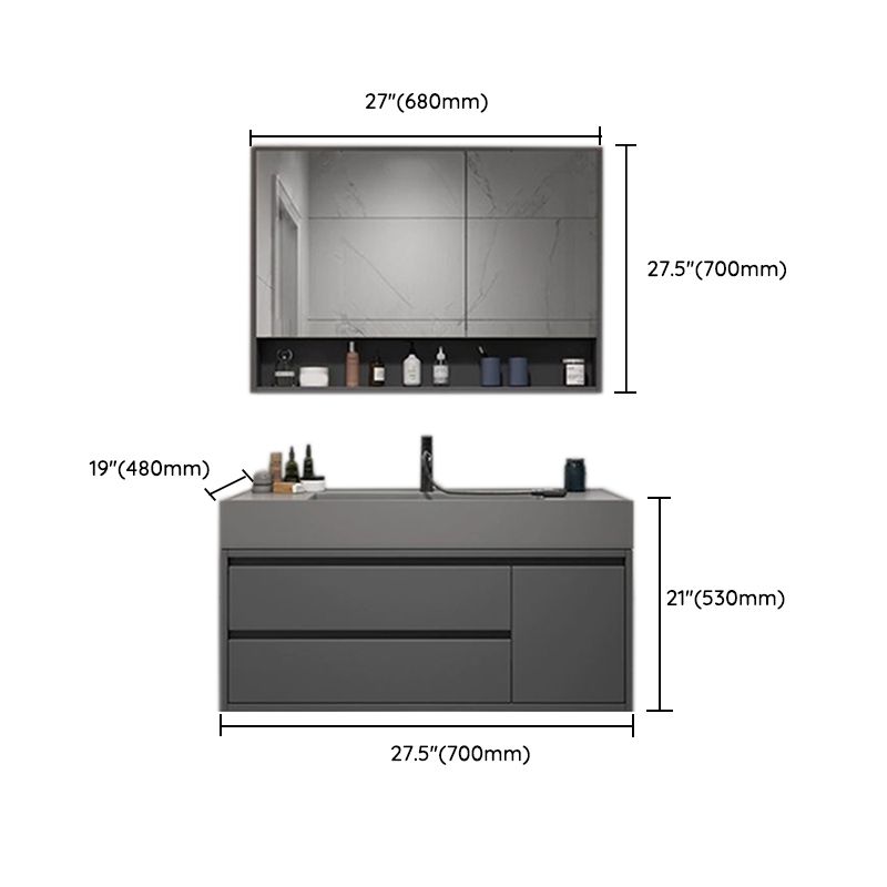 2 Drawers Bathroom Vanity Single Sink Wood Frame Mirror Soft Close Door in Grey Clearhalo 'Bathroom Remodel & Bathroom Fixtures' 'Bathroom Vanities' 'bathroom_vanities' 'Home Improvement' 'home_improvement' 'home_improvement_bathroom_vanities' 1200x1200_afa49b4b-a9a2-4875-a463-b4e558fe212f